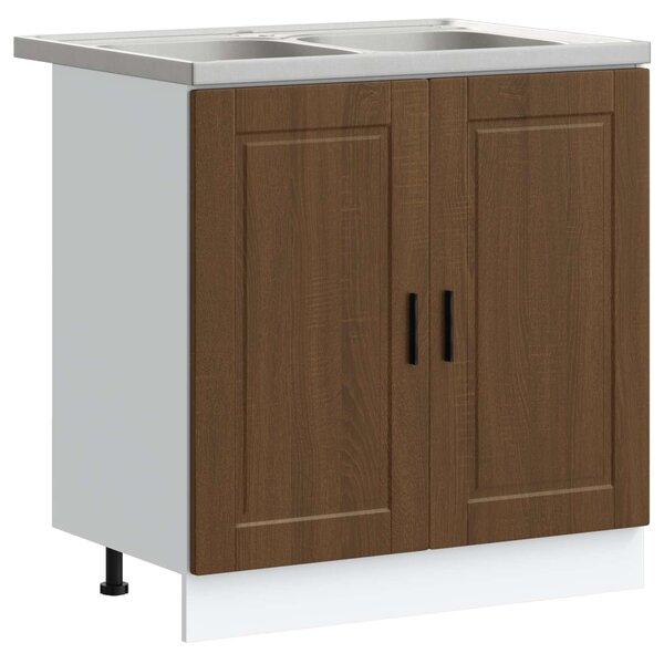 vidaXL Meuble sous évier Porto 2 Pièces Marron Bois d'ingénierie