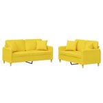 vidaXL Ensemble de canapés 2 Pièces avec coussins jaune clair tissu