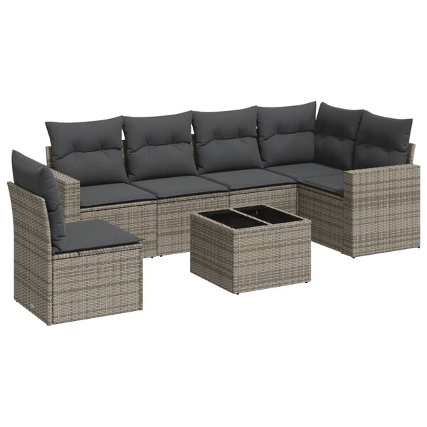vidaXL Salon de jardin avec coussins 7 Pièces gris résine tressée