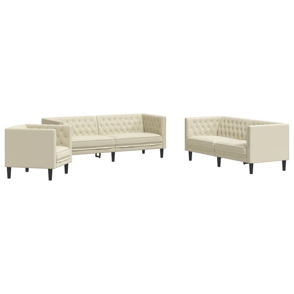vidaXL Ensemble de canapé Chesterfield 3 Pièces crème similicuir