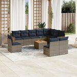 vidaXL Salon de jardin 11 Pièces avec coussins gris résine tressée