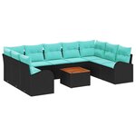 vidaXL Ensemble de canapé de jardin 10 Pièces Noir et turquoise polyrotin