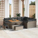Ensemble de canapé de jardin 12 pièces avec coussins en rotin poly gris acacia