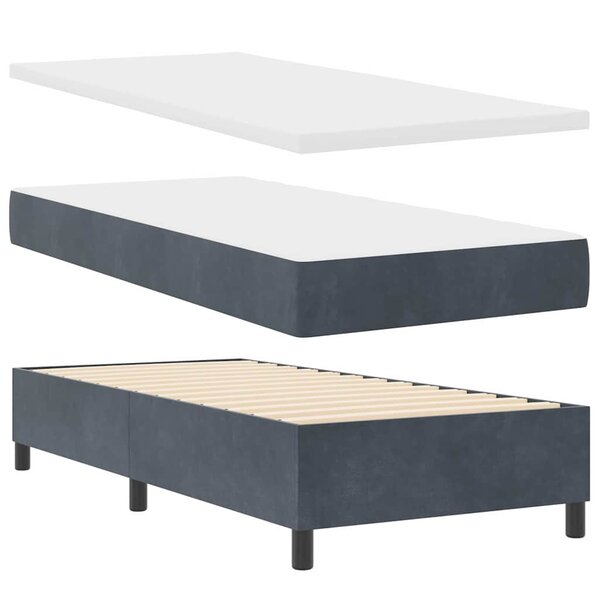 vidaXL Lit avec Sommier  Matelas & Banc Gris Foncé 80x200 cm Velours