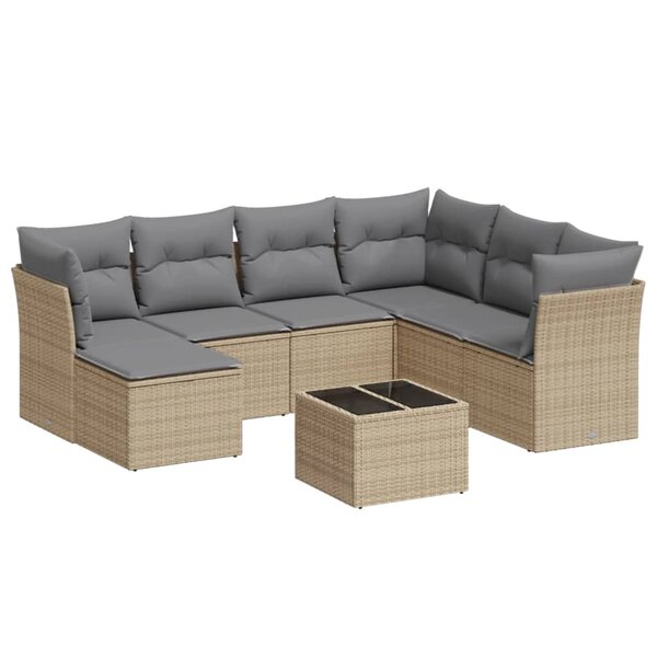 vidaXL Salon de jardin avec coussins 8 Pièces beige résine tressée