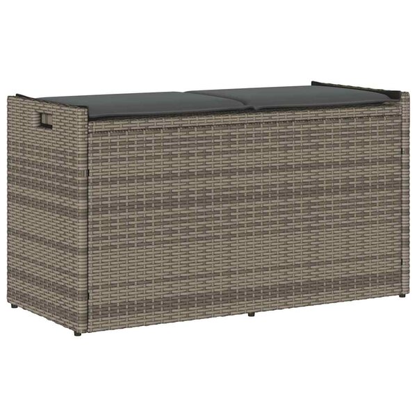 vidaXL Banc de rangement extérieur coussin gris 100 cm résine tressée