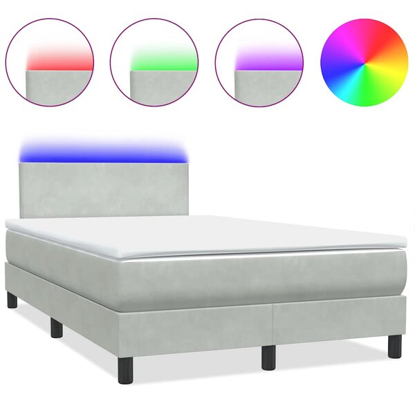 vidaXL Sommier à lattes de lit et matelas et LED gris clair 120x220cm velours