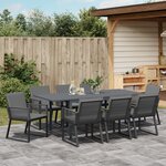Ensemble de salle à manger de jardin 9 pièces avec coussins noir poly rotin