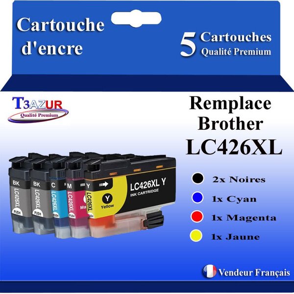 T3AZUR- 5x Cartouche compatible avec Brother LC426 XL pour Brother MFC-J4540DW XL MFC-J4540DWT