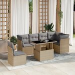 vidaXL Salon de jardin avec coussins 7 Pièces beige résine tressée
