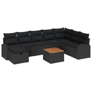 vidaXL Ensemble de canapé de jardin avec coussin 9 Pièces Noir polyrotin
