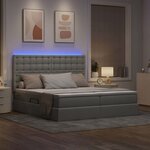 vidaXL Lit de rangement LED avec matelas Gris clair 200 x 200 cm Tissu