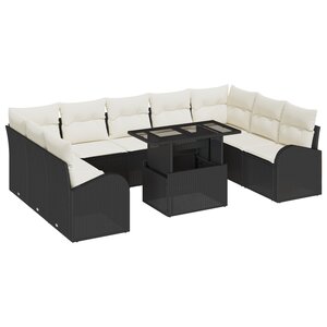 Ensemble de canapés de jardin vidaXL 10 pièces avec coussins en rotin poly noir
