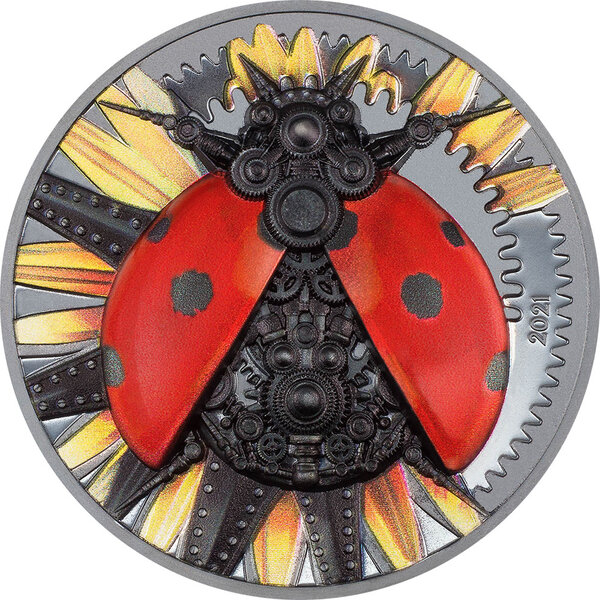 Monnaie MECHANICAL LADYBUG Clockwork Evolution 3 Oz Argent 2000 Togrog Mongolia 2021