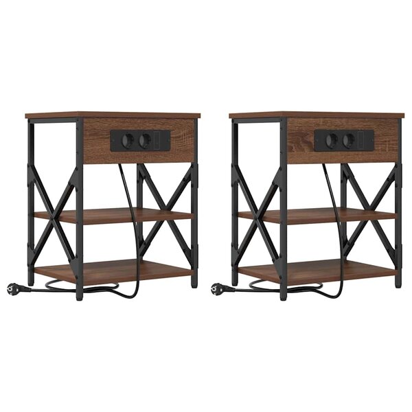 vidaXL Cabinet de chevet avec étagère 2 Pièces Chêne brun 41 x 31 x 51 cm