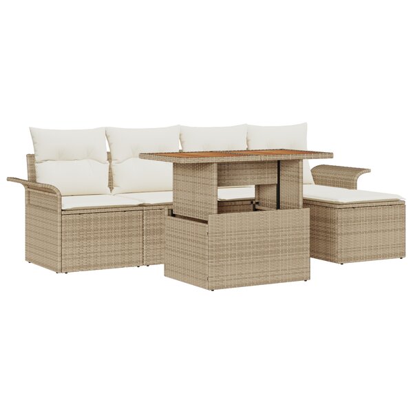vidaXL Ensemble de Salle à Manger de Jardin 6 pièces avec Coussins Beige Rattan Acacia