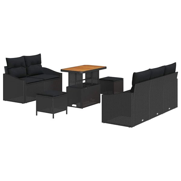 vidaXL Ensemble de canapé de jardin avec coussin 8 Pièces Noir Poly rotin