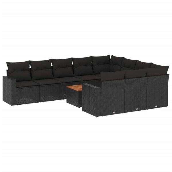 vidaXL Salon de jardin 11 Pièces avec coussins noir résine tressée