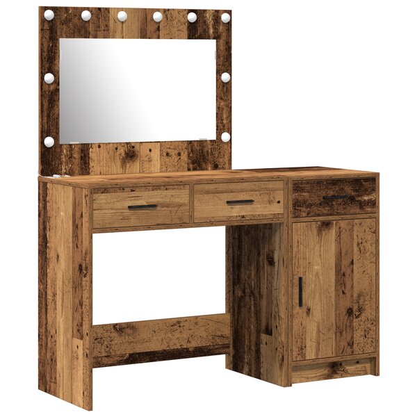 Ensemble de coiffeuse 2 pièces avec LED en bois vieilli en bois d'ingénierie
