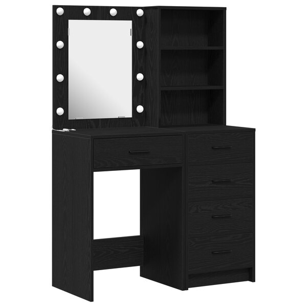 Set de coiffeuse 2 pièces avec LED en bois d'ingénierie noir