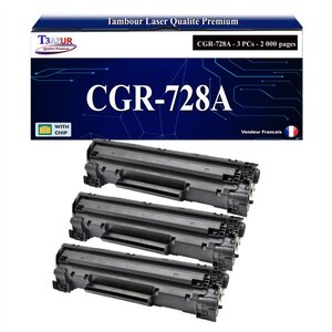 T3AZUR -3x Toners compatibles avec Canon 728 (3500B002) pour Canon MF4580 MF4580DN MF4730 MF4750 MF4780W MF4870DN MF4890DW