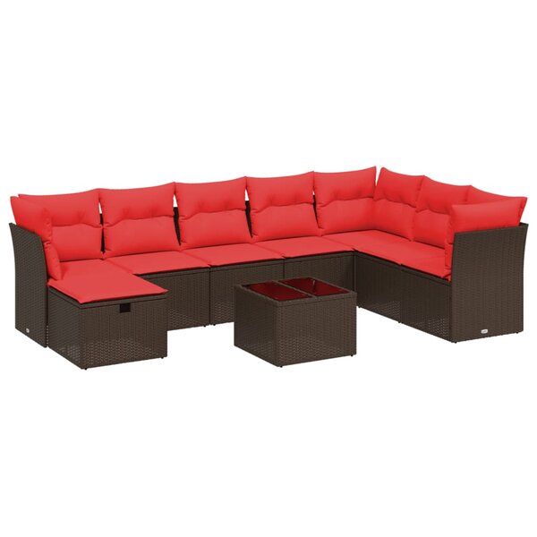 vidaXL Salon de jardin avec coussins 9 Pièces marron résine tressée