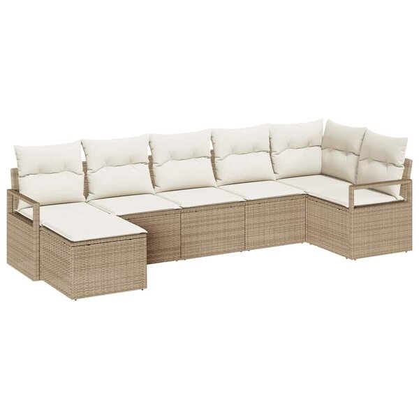 vidaXL Ensemble de canapé de jardin avec coussin 7 Pièces Beige  Crème