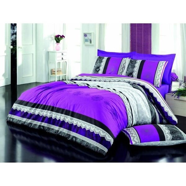 Parure de lit - housse de couette 220 x 240 + 2 taies d'oreiller 60 x 60 coton renforcé - Lilas
