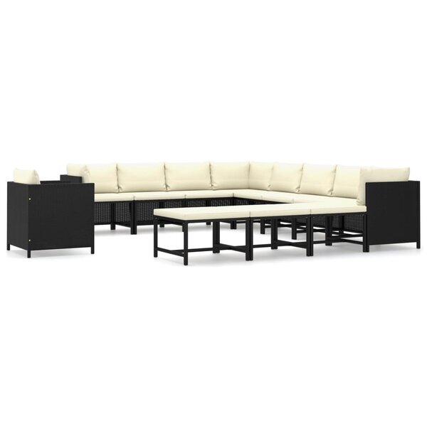 vidaXL Salon de jardin 12 Pièces avec coussins Résine tressée Noir