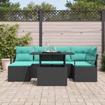 vidaXL Ensemble de canapé de jardin 7 Pièces Noir et Bleu Poly rotin