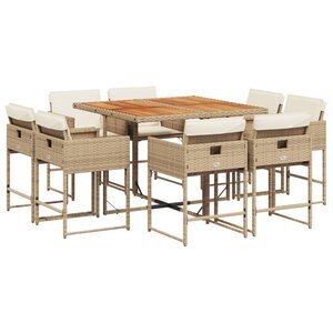 vidaXL Ensemble à manger de jardin et coussins 9 Pièces beige Poly rotin
