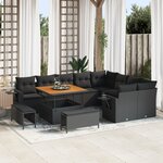 Ensemble de Canapé de Jardin 12 pièces avec Coussins noirs en Rattan Poly Acacia