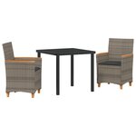 vidaXL Set de Dîner de Jardin 3 Pièces avec Coussins Gris Rattan Poly