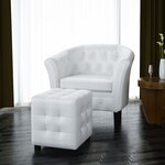vidaXL Fauteuil avec repose-pied Blanc Similicuir