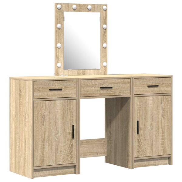 Ensemble de coiffeuse 3 pièces vidaXL avec LED en bois d'ingénierie chêne Sonoma