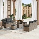 vidaXL Ensemble de canapé de jardin avec coussin 9 Pièces Gris Poly rotin