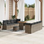 Set de sofa de jardin 11 pièces avec coussins gris en poly rotin acacia