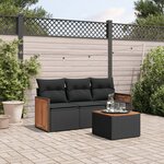 vidaXL Salon de jardin 4 Pièces avec coussins noir résine tressée