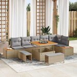 vidaXL Ensemble de canapé de jardin 9 pièces avec coussins beige