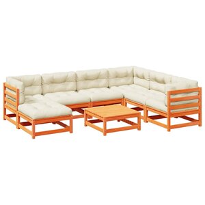 vidaXL Salon de jardin 8 Pièces avec coussins marron cire bois pin massif