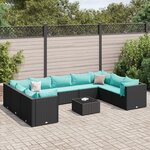 vidaXL Salon de jardin 10 Pièces avec coussins noir résine tressée