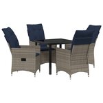 Ensemble de Salle à Manger de Jardin 5 Pièces avec Coussins en Rattan Poly Gris