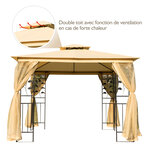 Tonnelle barnum style colonial double toit toiles moustiquaires amovibles 3L x 3l x 2 65H m beige noir