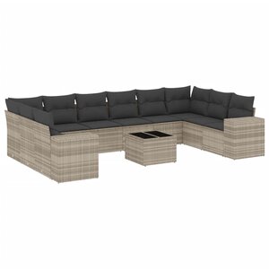 vidaXL Salon de jardin 11 Pièces avec coussins gris clair résine tressée