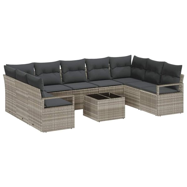 vidaXL Ensemble de canapé de jardin 10 Pièces Gris clair Poly rotin