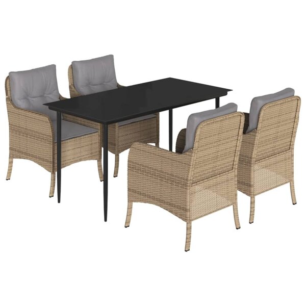 vidaXL Ensemble à manger de jardin avec coussins 5Pièces Beige poly rotin