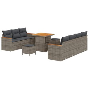 vidaXL Ensemble de canapé de jardin 10 Pièces Gris polyrotin