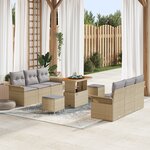 Ensemble de Sofa de Jardin 9 Pièces avec Coussins Beige Rattan Poly Acacia