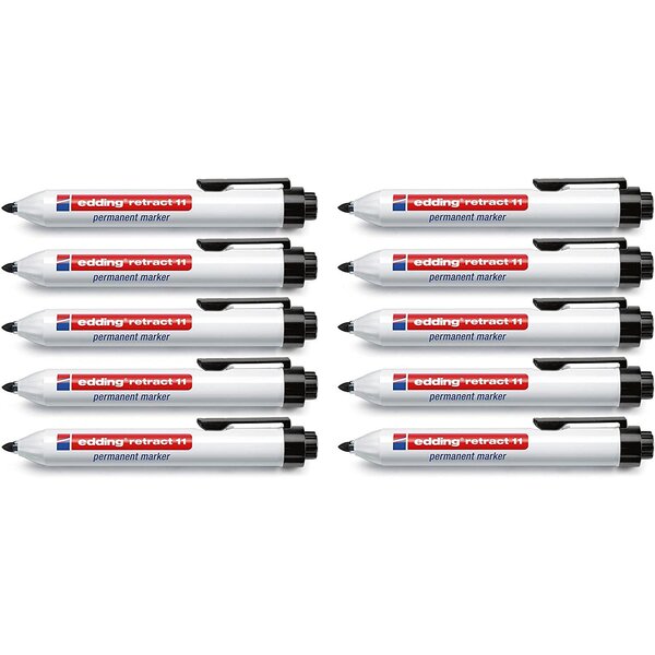 Marqueur edding permanent rétractable pointe ogive noir x 10 edding