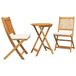 Ensemble bistro de jardin 3 pièces en bois d'acacia massif